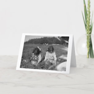 Young Girls Picking Cranberries Photograph Karte