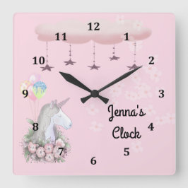 Young Girls Wall Clock mit Unicorn Quadratische Wanduhr