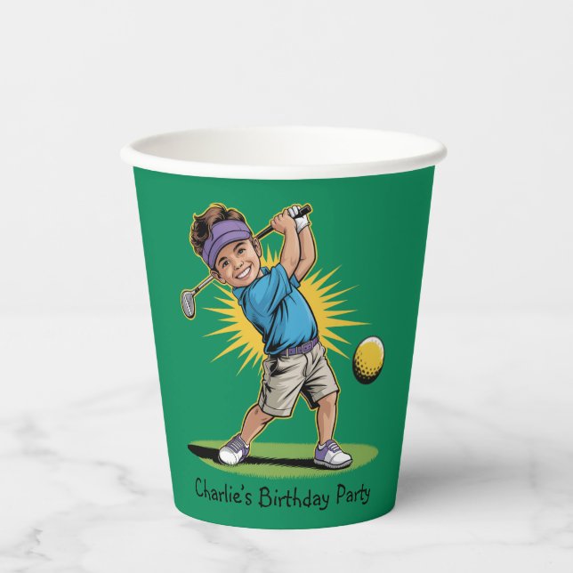 Young Golfer Birthday Swing Party Pappbecher (Vorderseite)