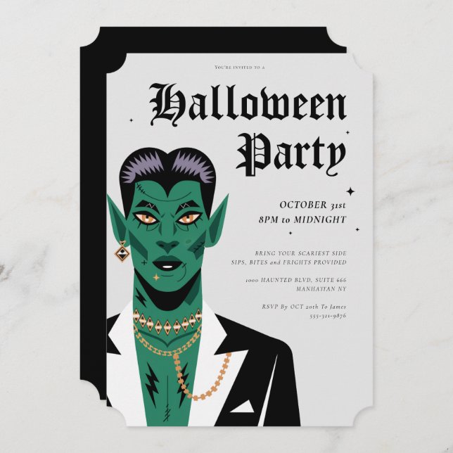 Young Goth Frankenstein Halloween-Party Einladung (Vorne/Hinten)