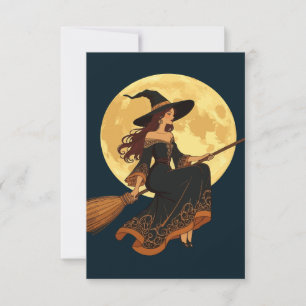 Young Goth Hexe Sat Astride Ein Besom Vector Art Einladung