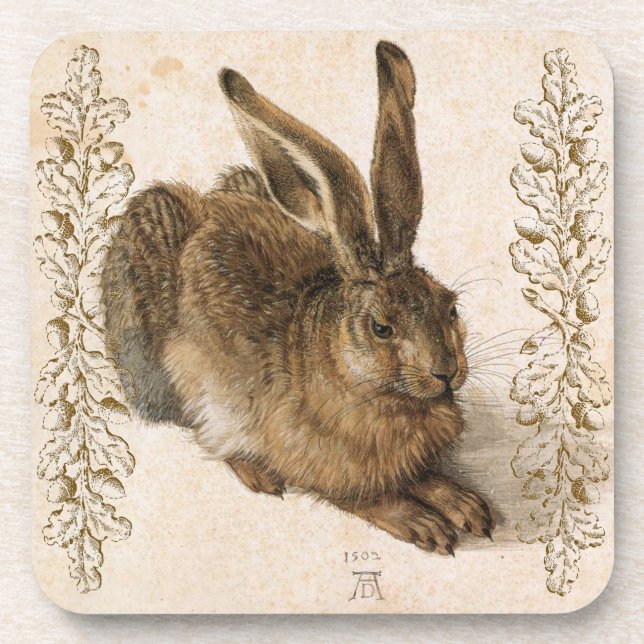 Young Hare von Albrecht Dürer mit Leafy Accents Untersetzer (Vorderseite)