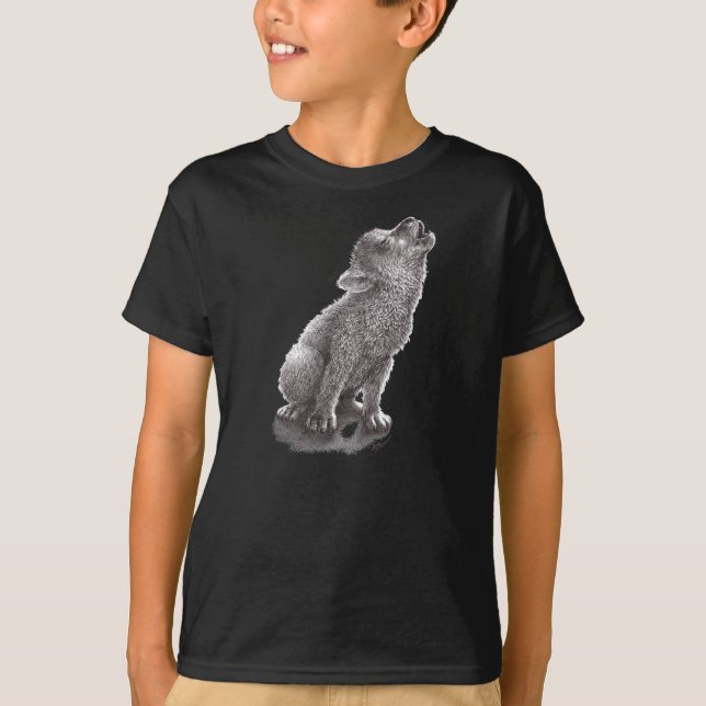 Young Howling Wolf Niedlich Grau Wolf Art T-Shirt (Vorderseite)