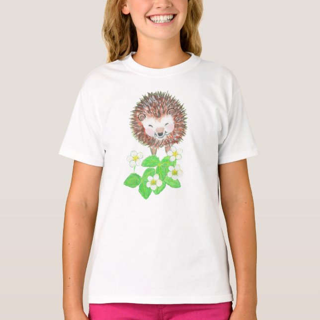 Young Igel & Wild Strawberry Blume T-Shirt (Vorderseite)
