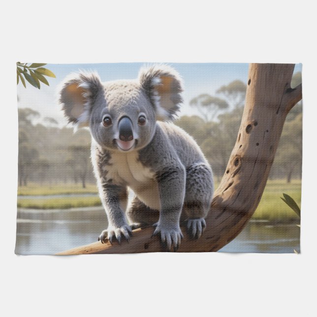 Young Koala am See Geschirrtuch (Horizontal)