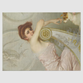 Young Lady Stroking ihren Welpen Hund (von V.M. Co Seidenpapier