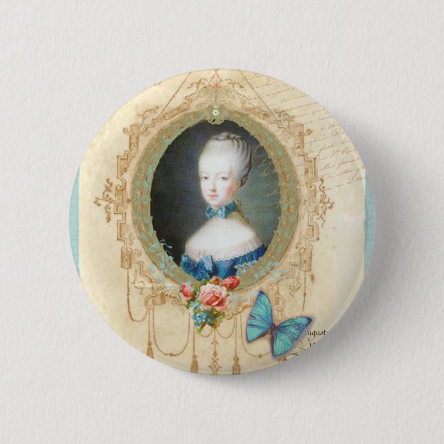 Young Marie Antoinette Butterfly Kunstdruckerei Button (Vorderseite)