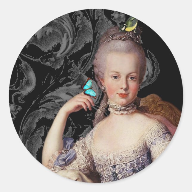 Young Marie Antoinette, französisch, schwarz scrol Runder Aufkleber (Vorderseite)