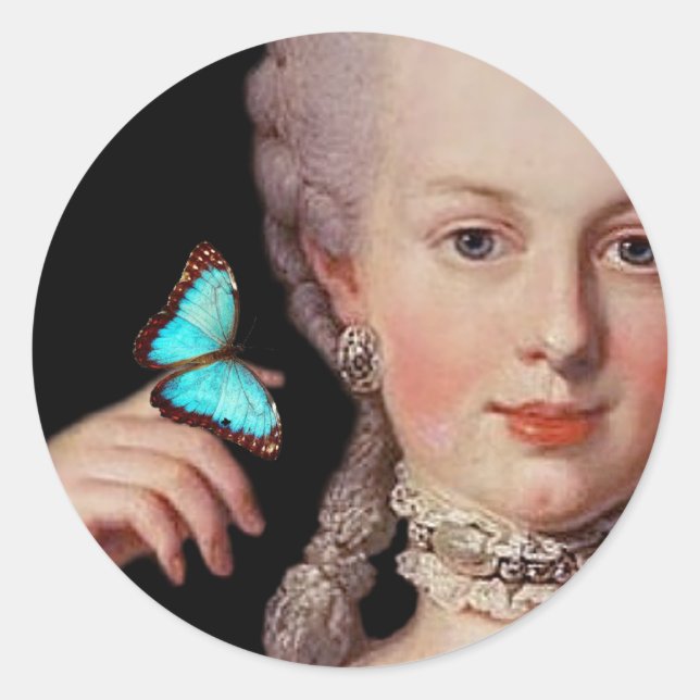 Young Marie Antoinette mit Schmetterling Runder Aufkleber (Vorderseite)