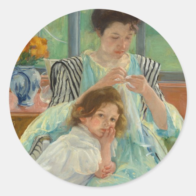 Young Mother Näwing | Mary Cassatt Runder Aufkleber (Vorderseite)