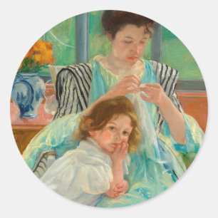 Young Mother Näwing   Mary Cassatt Runder Aufkleber