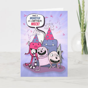 Young Niece Pink und Lila Monster Geburtstag Karte
