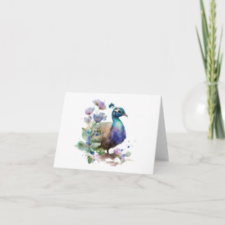 Young Pfau Purple Flowers BLANK Karte