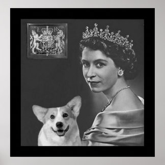 Young Queen Elizabeth II. und Corgi Hund Poster
