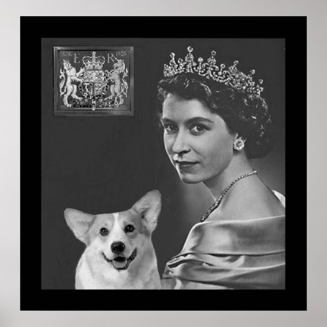 Young Queen Elizabeth II. und Corgi Hund Poster (Vorne)
