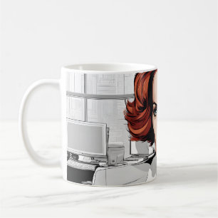 Young Redhead Beauty im Büro Kaffeetasse