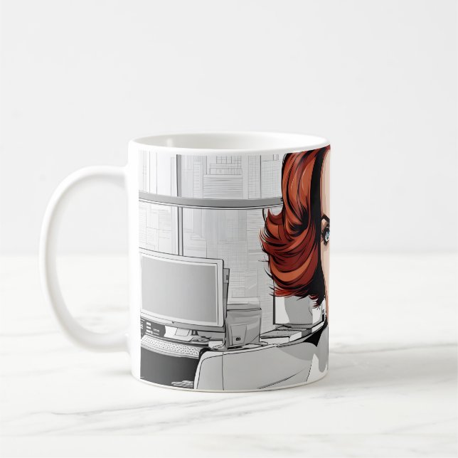 Young Redhead Beauty im Büro Kaffeetasse (Links)