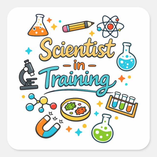 Young Scientist in Training Invitation Quadratischer Aufkleber (Vorderseite)