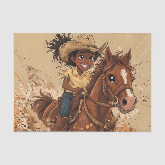 Young Smiling Girl Rider Her Horse Seidenpapier (Vorderseite)