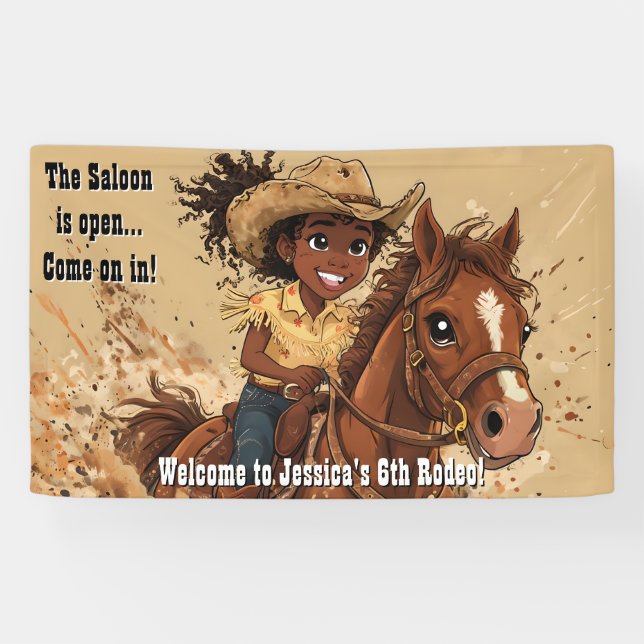 Young Smiling Girl Rides Horse Banner (Horizontal)