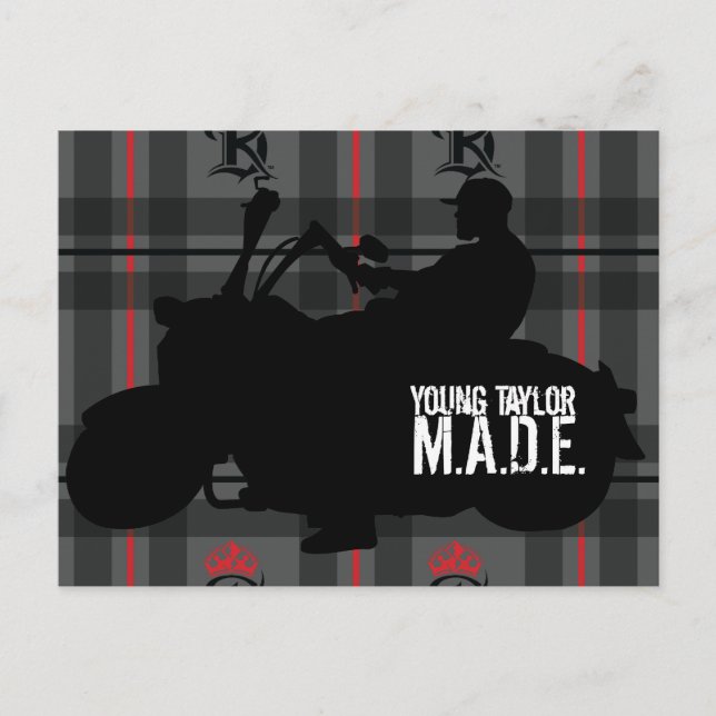 Young Taylor M.A.D.E. Motorrad-Poster Postkarte (Vorderseite)