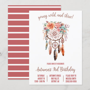 Young, Wild, & 3! Boho Dreamcatcher Birthday Party Einladung