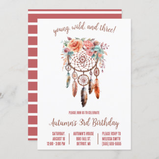Young, Wild, & 3! Boho Dreamcatcher Birthday Party Einladung