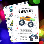 Young Wild 3. Geburtstag Kids Monster Car Trucks Einladung<br><div class="desc">Young Wild And Three 3 Birthday Kids Monster Car Trucks Einladung zeigt niedliche und farbenfrohe Monster Car LKWs mit dem Text "Young, wild and three" in modernen schwarzen Typografie-Skript mit der Zahl 3 und Doodles. Ideal für Kinder zum dritten Geburtstag. Senden Sie die E-Mail oder laden Sie sich einfach die...</div>