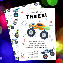 Young Wild 3. Geburtstag Kids Monster Car Trucks Einladung