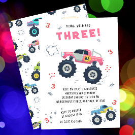 Young Wild 3. Geburtstag Kids Monster Car Trucks Einladung