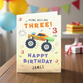 Young Wild 3. Geburtstag Kids Monster Car Trucks Karte