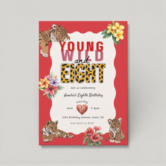 Young Wild and Eight Tiger Jungle Birthday  Einladung (Von Creator hochgeladen)