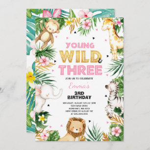 Young Wild and Three Birthday laden Safari Party e Einladung