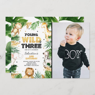 Young Wild and Three Birthday laden Safari Party e Einladung