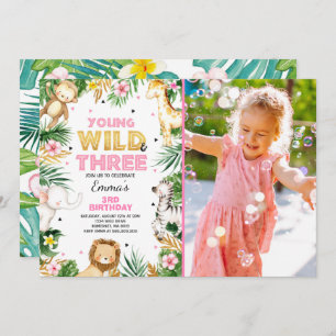 Young Wild and Three Birthday laden Safari Party e Einladung