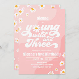 Young Wild and Three Birthday Party Boho Daisy Einladung