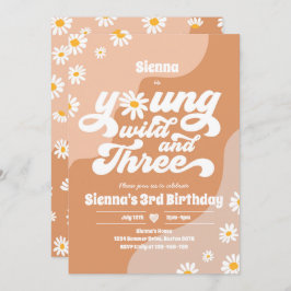 Young Wild and Three Birthday Party Boho Daisy Einladung