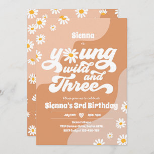 Young Wild and Three Birthday Party Boho Daisy Einladung