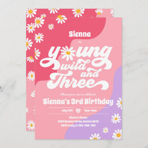 Young Wild and Three Birthday Party Boho Daisy Einladung