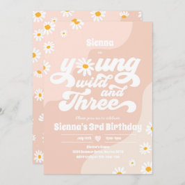 Young Wild and Three Birthday Party Boho Daisy Einladung