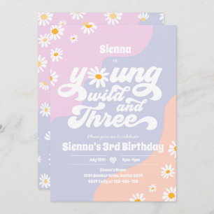 Young Wild and Three Birthday Party Boho Daisy Einladung