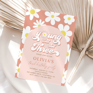 Young Wild and Three Boho Daisy 3. Geburtstag Einladung