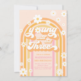 Young Wild and Three Boho Daisy Rainbow Birthday Einladung