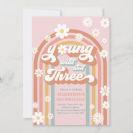 Young Wild and Three Boho Daisy Rainbow Birthday Einladung