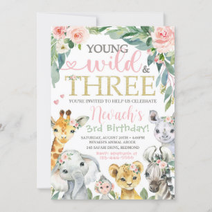 Young Wild and Three Einladung Safari Birthday