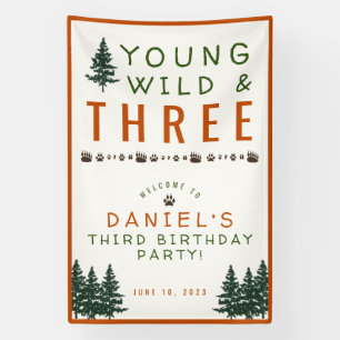 Young Wild and Three Forest Birthday Banner