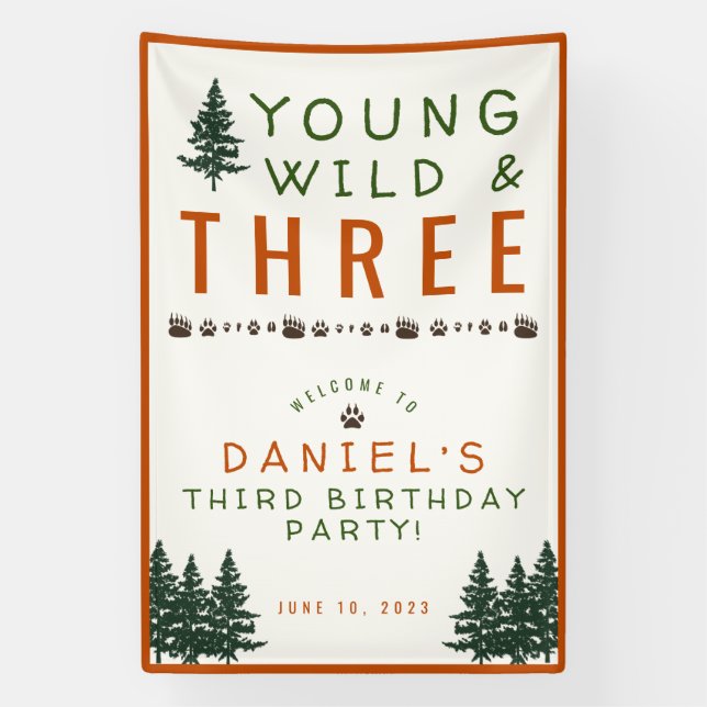 Young Wild and Three Forest Birthday Banner (Vertikal)
