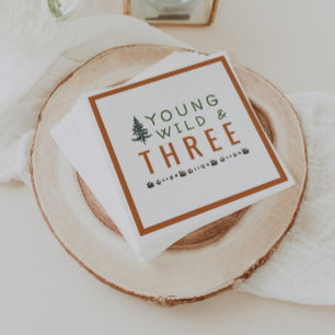 Young Wild and Three Forest Birthday Party Napkins Serviette
