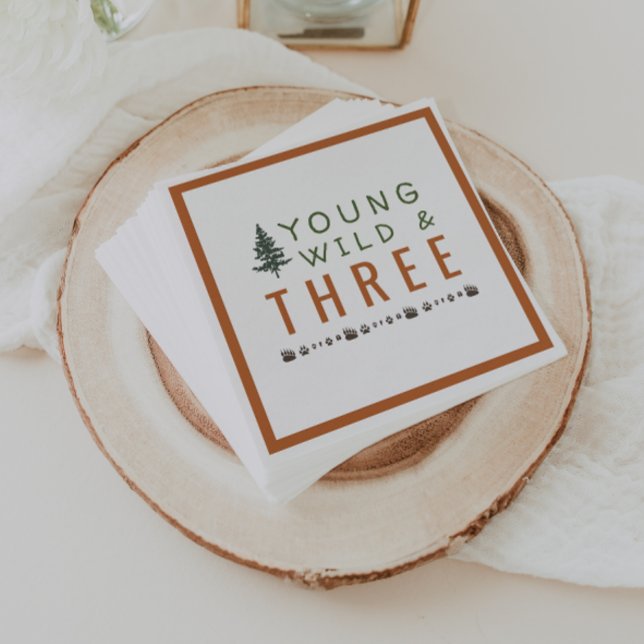Young Wild and Three Forest Birthday Party Napkins Serviette (Von Creator hochgeladen)