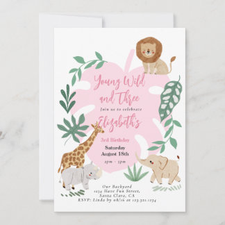 Young Wild and Three Girl Birthday Einladung